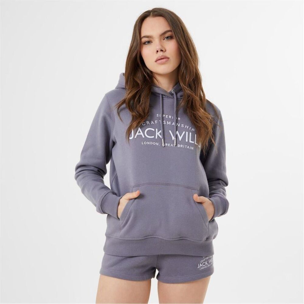 Jack Wills Womens/Ladies Graphic Logo Hoodie / Grey Blue